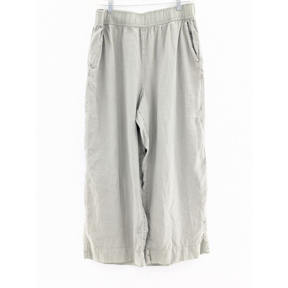 Tahari Essentials 100% Linen Sage Green Wide Leg High Rise Crop Pants Size Large - Picture 1 of 6